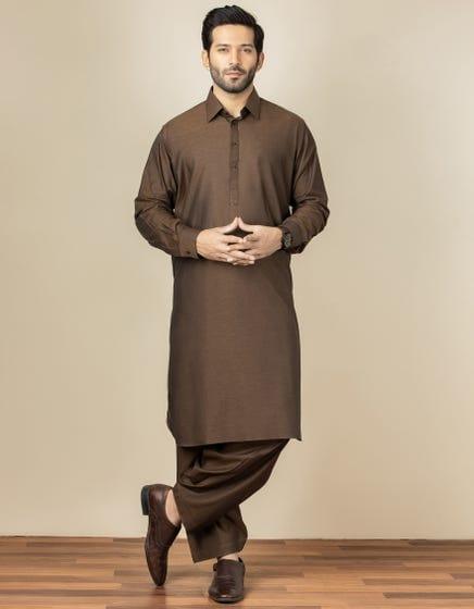 J. - Junaid Jamshed | Coffee Brown Cotton Kameez Shalwar - Studio by TCS