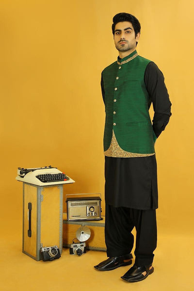 GEM Garments - Lamha - Waistcoat - Green - 1 Piece - Indian Silk - Studio by TCS
