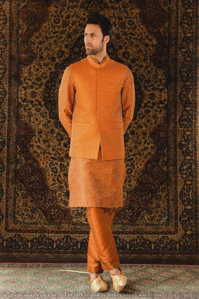 GEM Garments - Shapur - Waistcoat - Orange - 1 Piece - Indian Silk - Studio by TCS