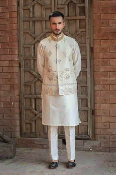 GEM Garments - Paheli - Waistcoat - Off White - 1 Piece - Indian Silk - Studio by TCS