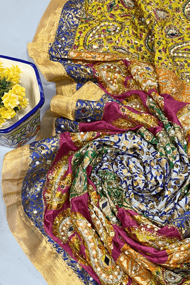 Design by Amina - Printed Heavy Mirror Work Silk Dupatta - 01 - Studio by TCS