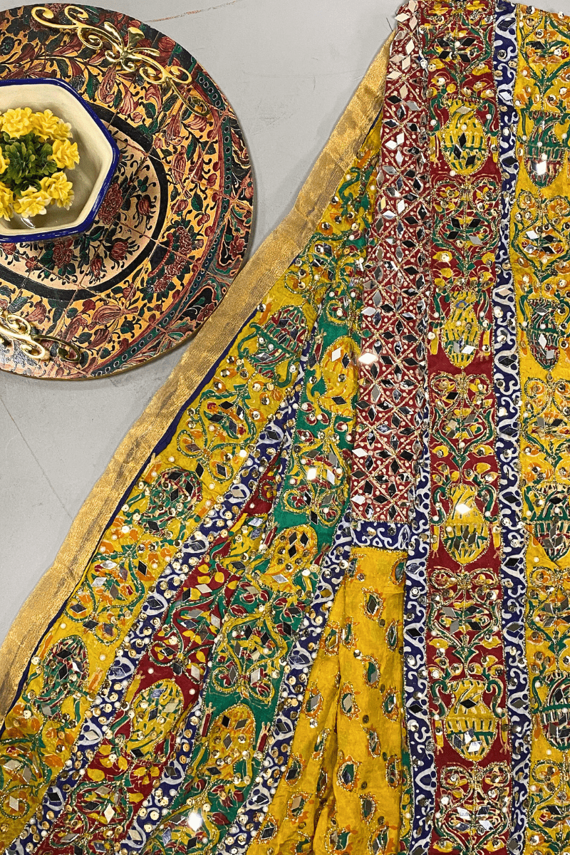 Design by Amina - Printed Heavy Mirror Work Silk Dupatta - 02 - Studio by TCS