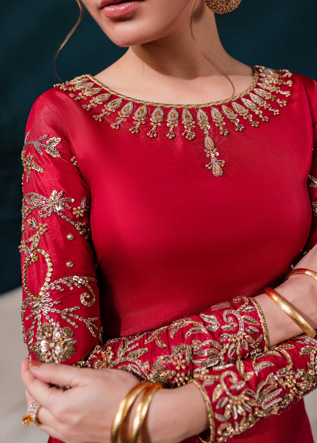 Allure by Ih - EMMA Katan Silk Suit For Women - Maroon - 3 Piece