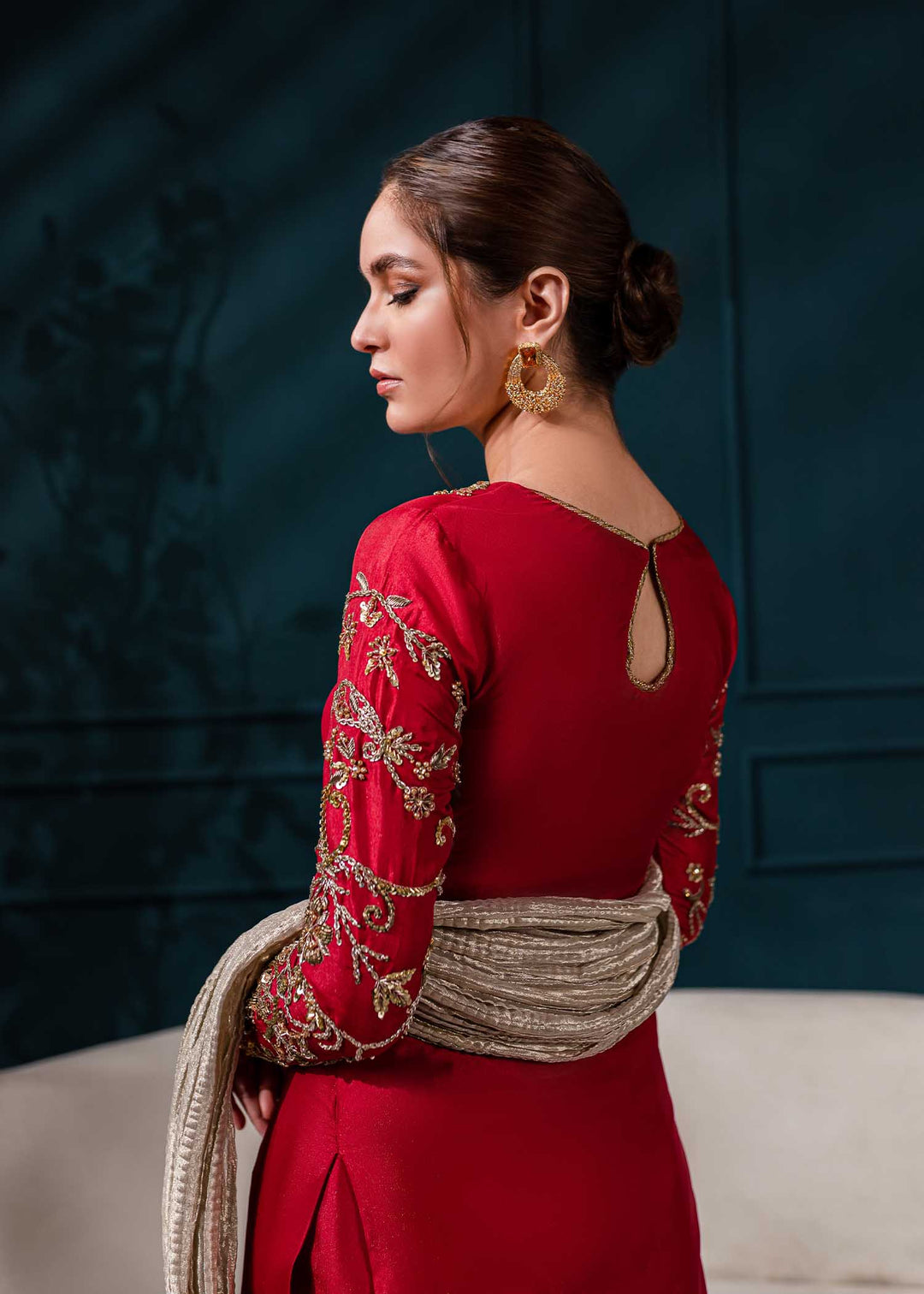 Allure by Ih - EMMA Katan Silk Suit For Women - Maroon - 3 Piece