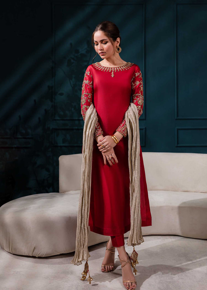 Allure by Ih - EMMA Katan Silk Suit For Women - Maroon - 3 Piece
