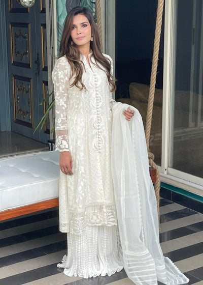 Maheen Trends - Blooms - White - 3 Piece - Cotton Net & Organza - Studio by TCS