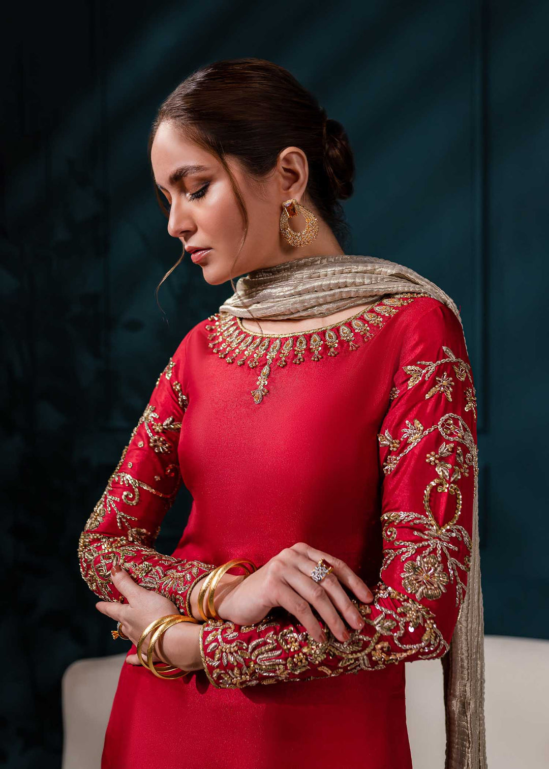 Allure by Ih - EMMA Katan Silk Suit For Women - Maroon - 3 Piece