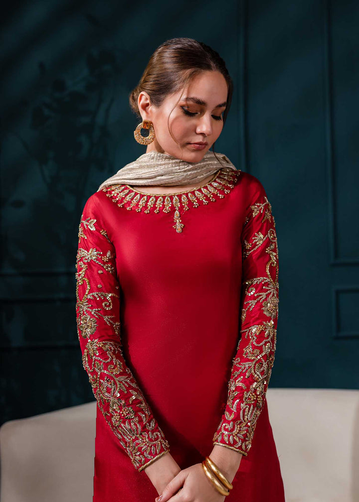Allure by Ih - EMMA Katan Silk Suit For Women - Maroon - 3 Piece