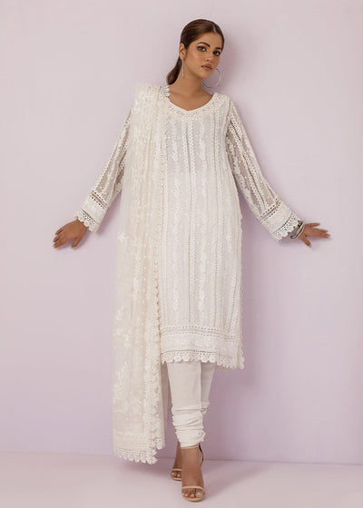 Rizwan Beyg - Shabeena White - Embroidered Chiffon & Cotton - 2 Piece - Studio by TCS