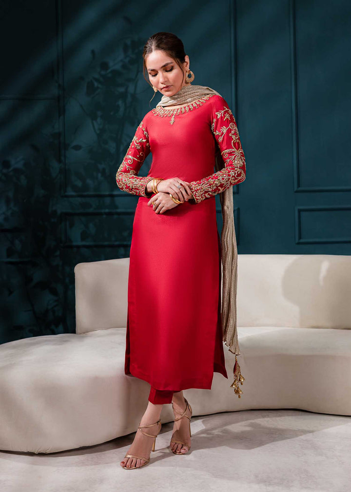 Allure by Ih - EMMA Katan Silk Suit For Women - Maroon - 3 Piece