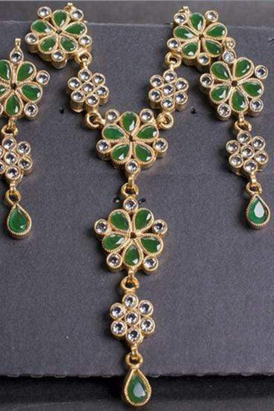 Designs By Amina - Gold Plated Necklace And Earrings In Emerald Colour