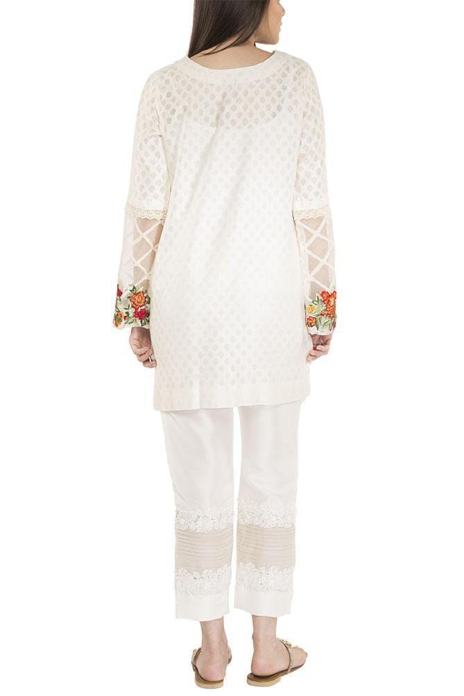 Maheen Ghani Taseer - White Cotton Net & Organza Shirt