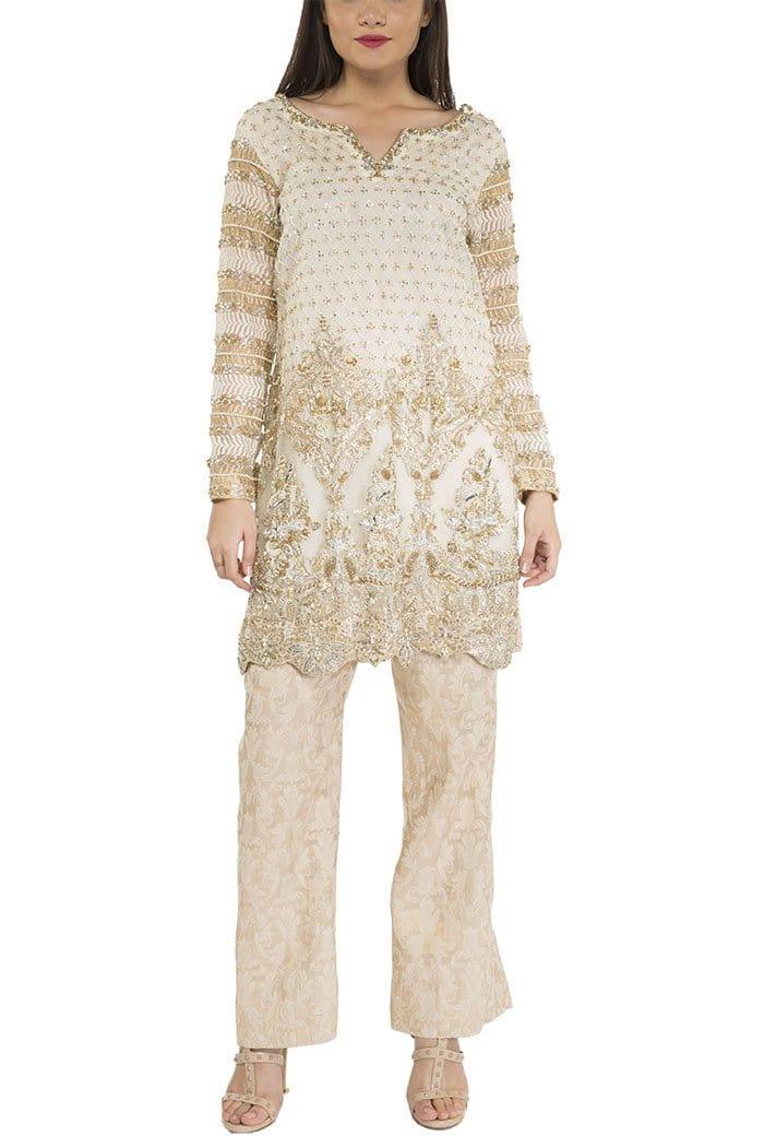 Maheen Ghani Taseer - Net Shirt With Jamawar Pants