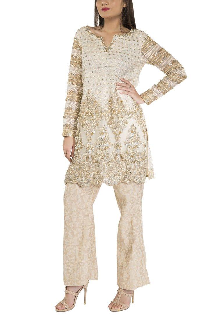 Maheen Ghani Taseer - Net Shirt With Jamawar Pants