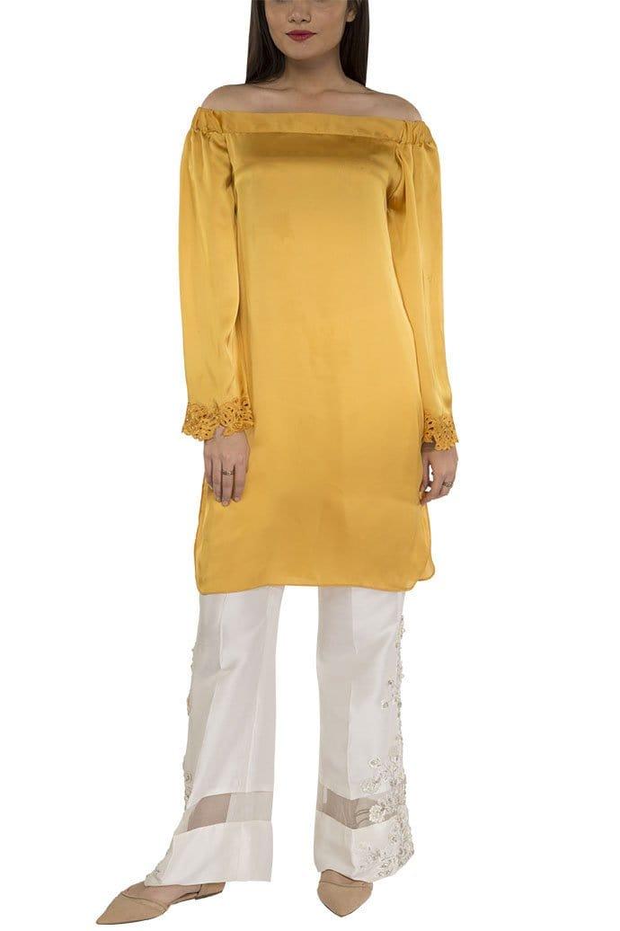 Maheen Ghani Taseer - Off The Shoulder Raw Silk Shirt