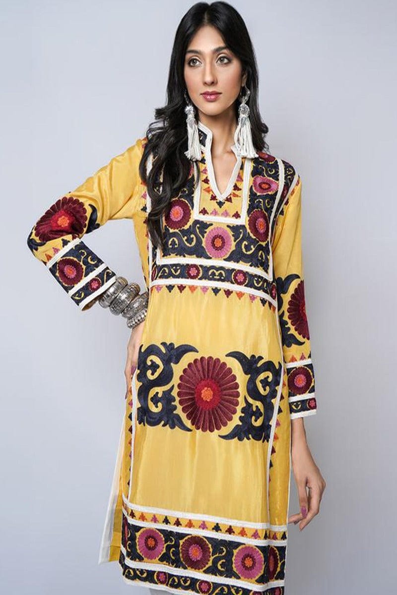 Rizwan Beyg - Suzani Silk Floss Embroidered Yellow Top - Studio by TCS