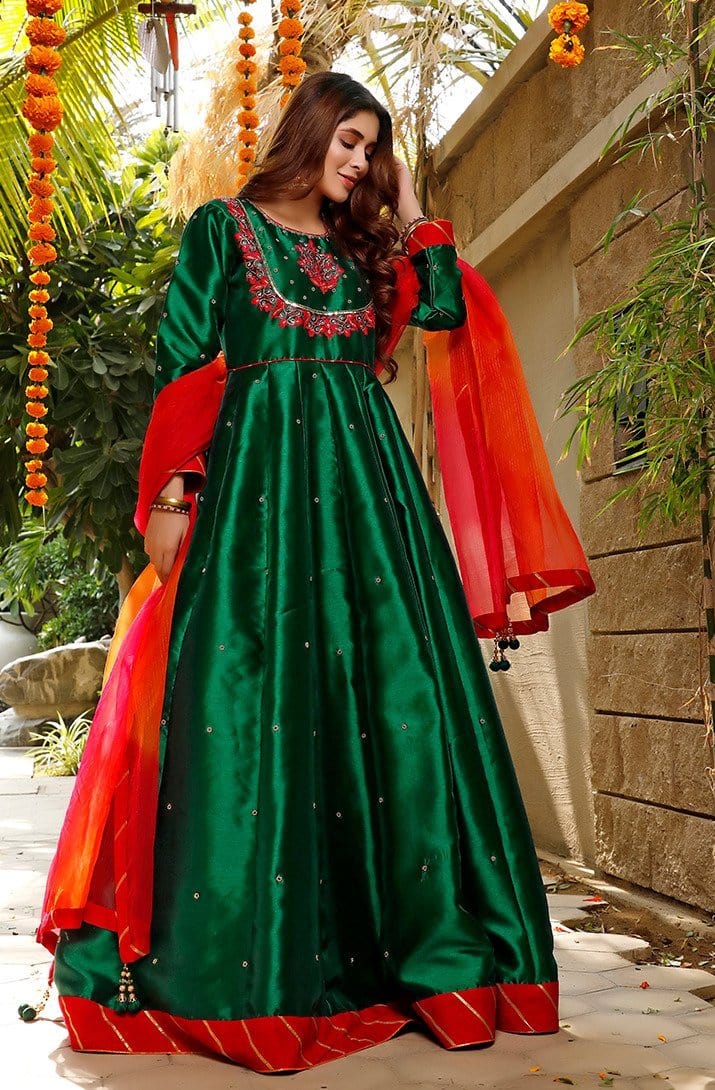 Sanas - Handwork Embroidered Raw Silk Long Maxi | WC1920 | M123024