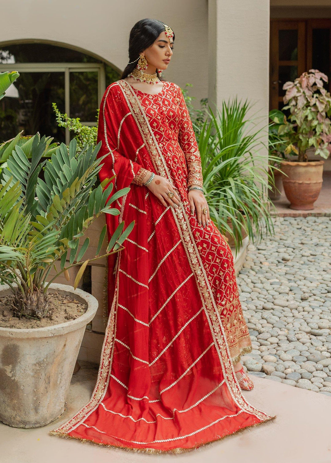 Allure by Ih - AMAL Chiffon Suit For Women - Red - 4 Piece