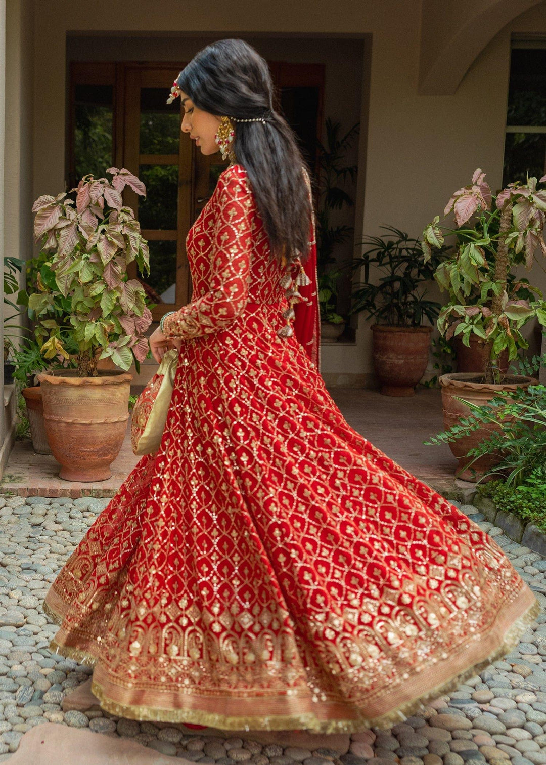 Allure by Ih - AMAL Chiffon Suit For Women - Red - 4 Piece
