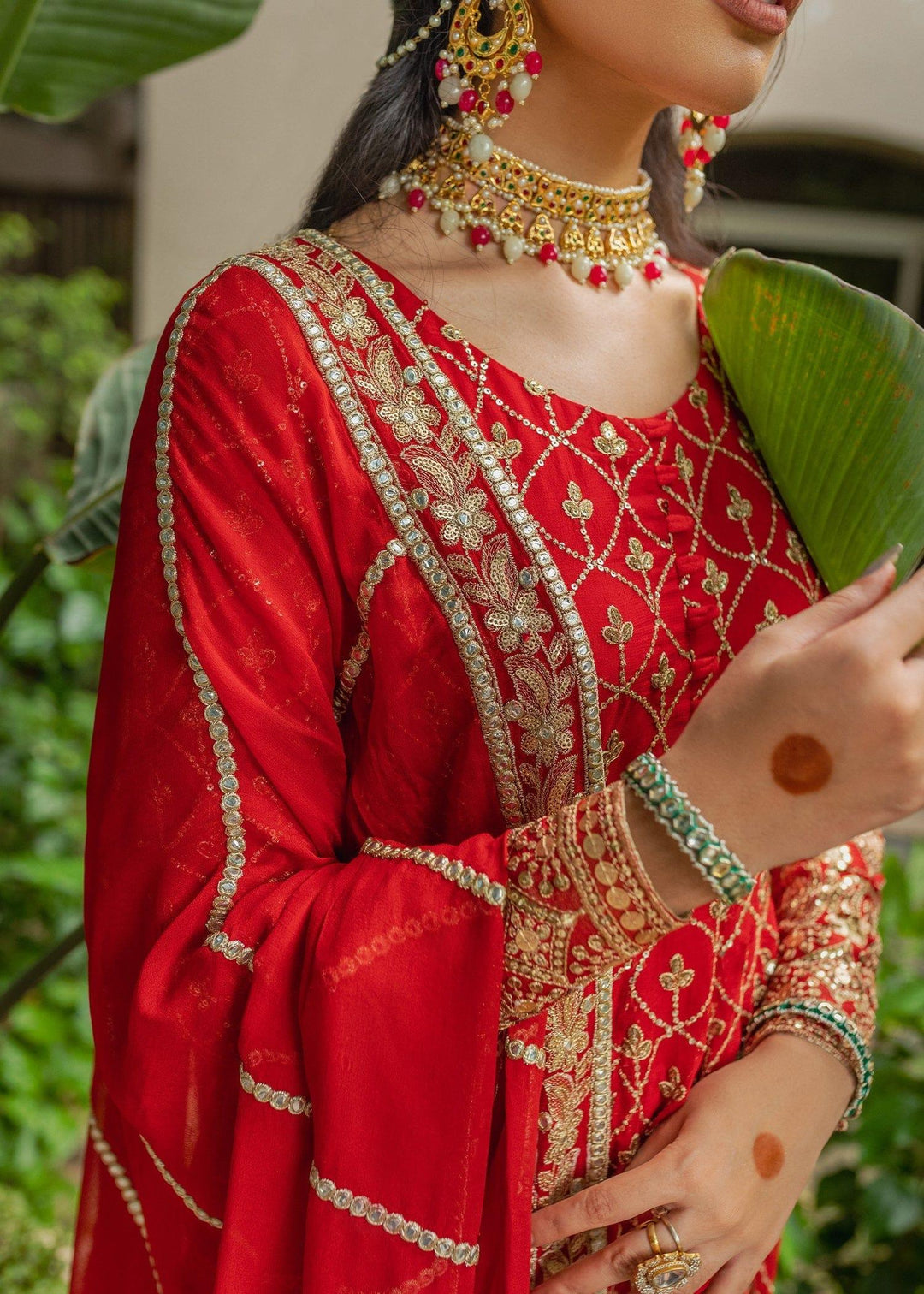 Allure by Ih - AMAL Chiffon Suit For Women - Red - 4 Piece