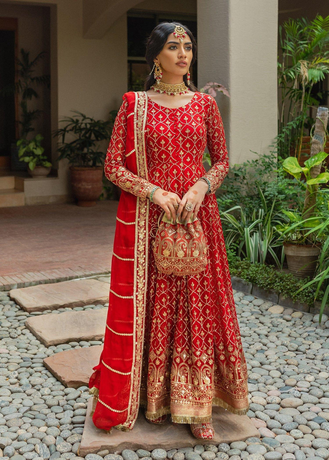Allure by Ih - AMAL Chiffon Suit For Women - Red - 4 Piece