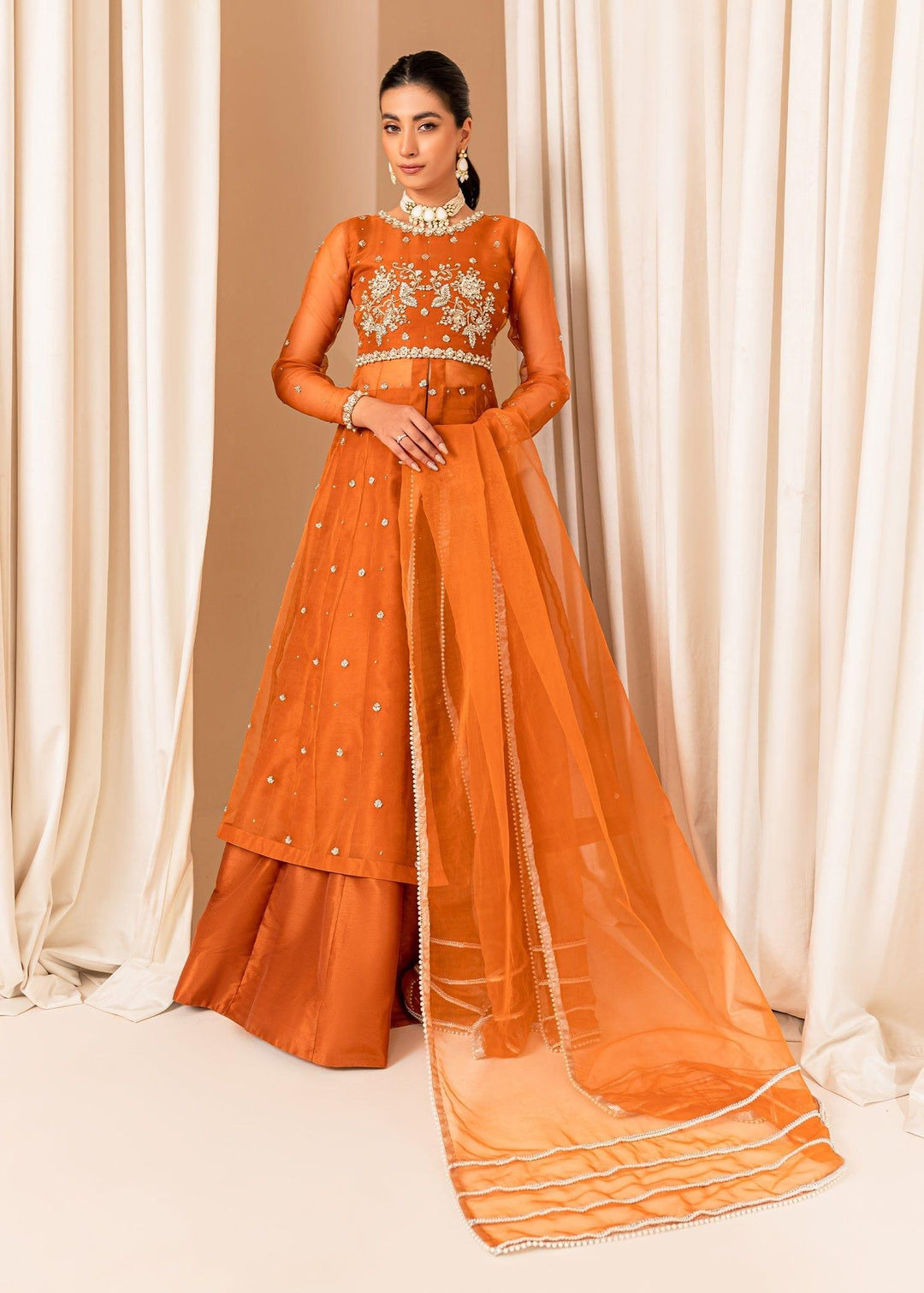 Allure by Ih - COCO Organza Suit For Women - Burnt Orange - 3 Piece
