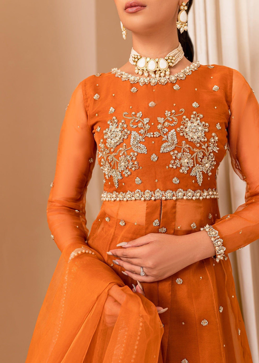 Allure by Ih - COCO Organza Suit For Women - Burnt Orange - 3 Piece