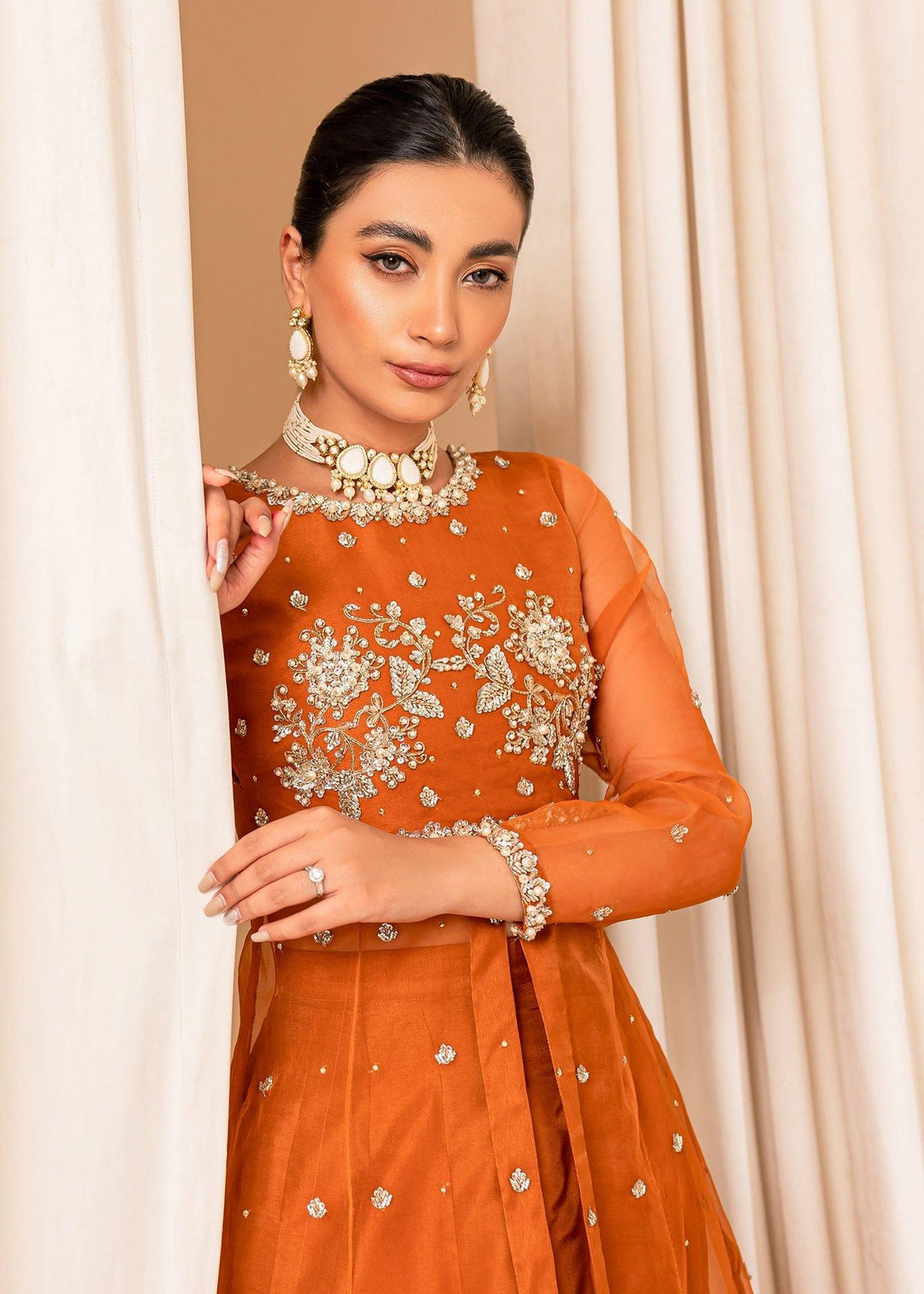 Allure by Ih - COCO Organza Suit For Women - Burnt Orange - 3 Piece