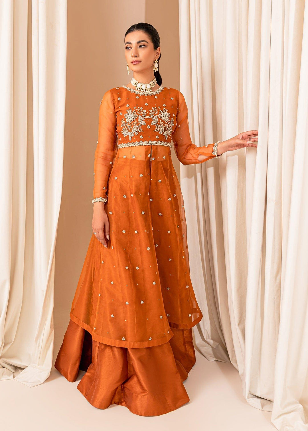 Allure by Ih - COCO Organza Suit For Women - Burnt Orange - 3 Piece