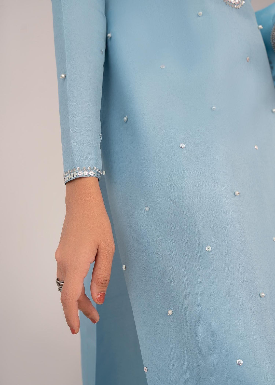 Allure by Ih - DAWN Silk Suit For Women - Powder Blue - 3 Piece
