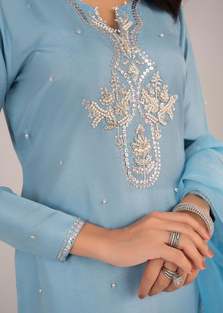 Allure by Ih - DAWN Silk Suit For Women - Powder Blue - 3 Piece