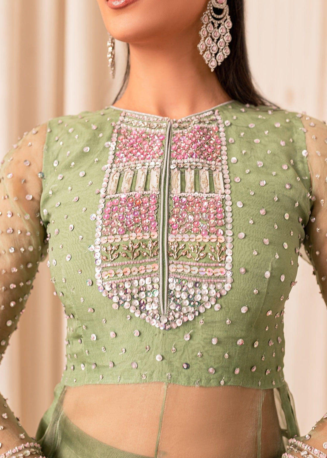 Allure by Ih - MOLLY Organza Suit For Women - Matcha Green - 3 Piece