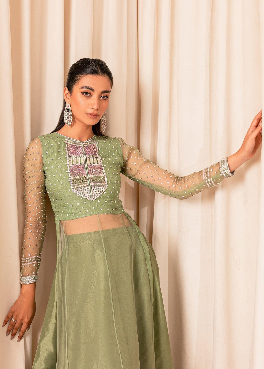 Allure by Ih - MOLLY Organza Suit For Women - Matcha Green - 3 Piece