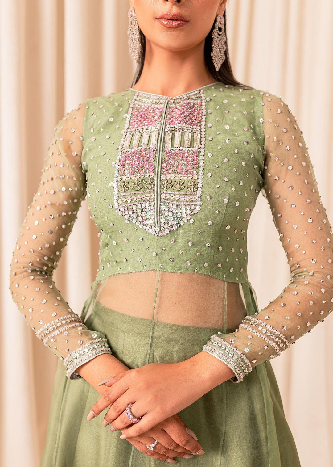 Allure by Ih - MOLLY Organza Suit For Women - Matcha Green - 3 Piece
