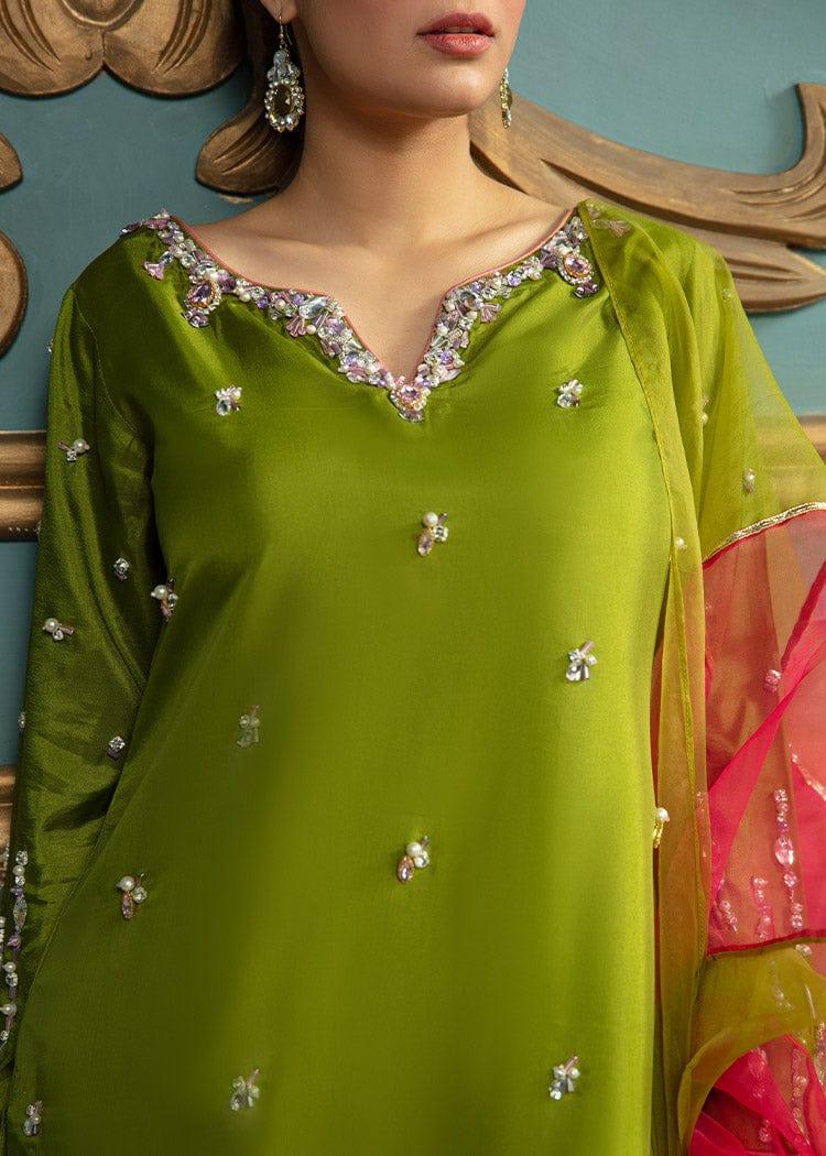 Allure by Ih - MOSS Katan Silk Suit For Women - Green - 3 Piece