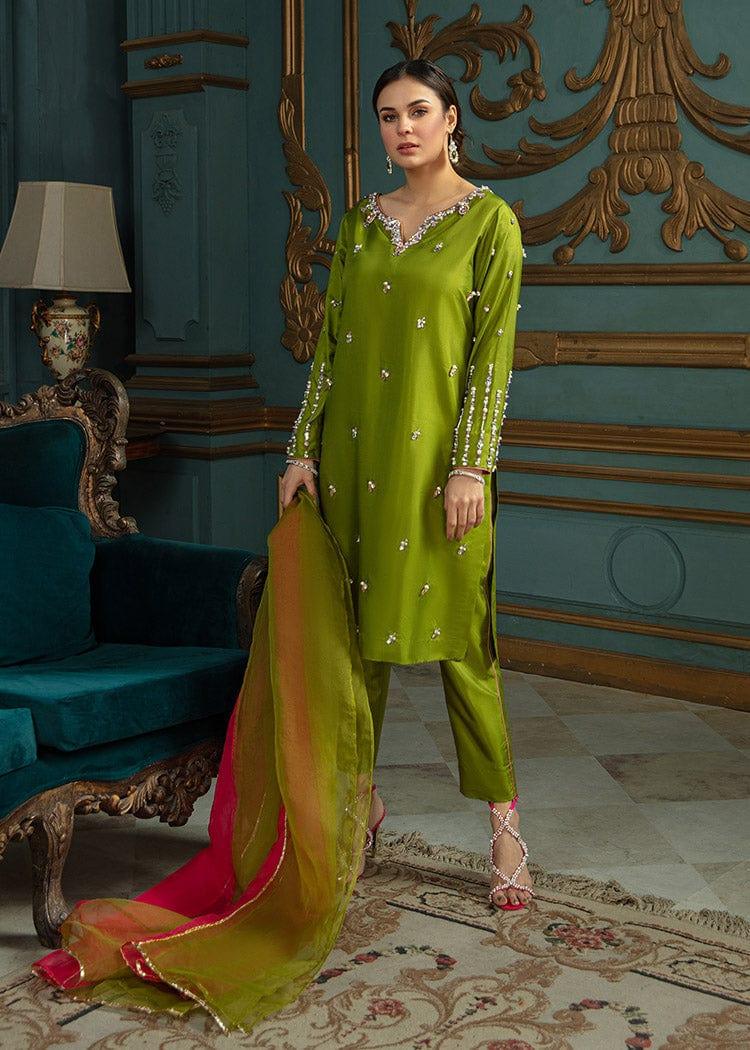 Allure by Ih - MOSS Katan Silk Suit For Women - Green - 3 Piece