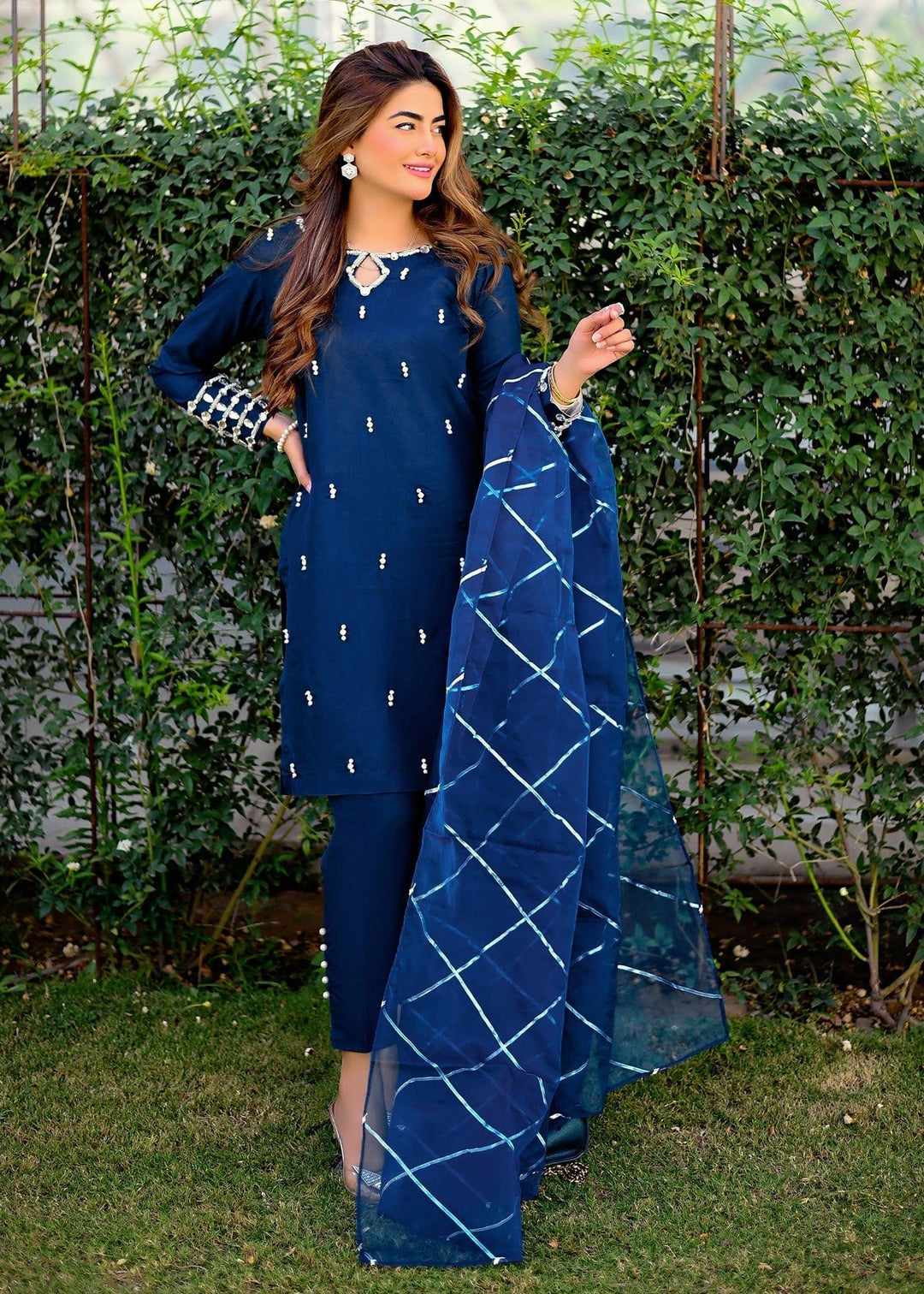 Allure by Ih - STARDUST Katan Silk Suit For Women - Teal - 3 Piece