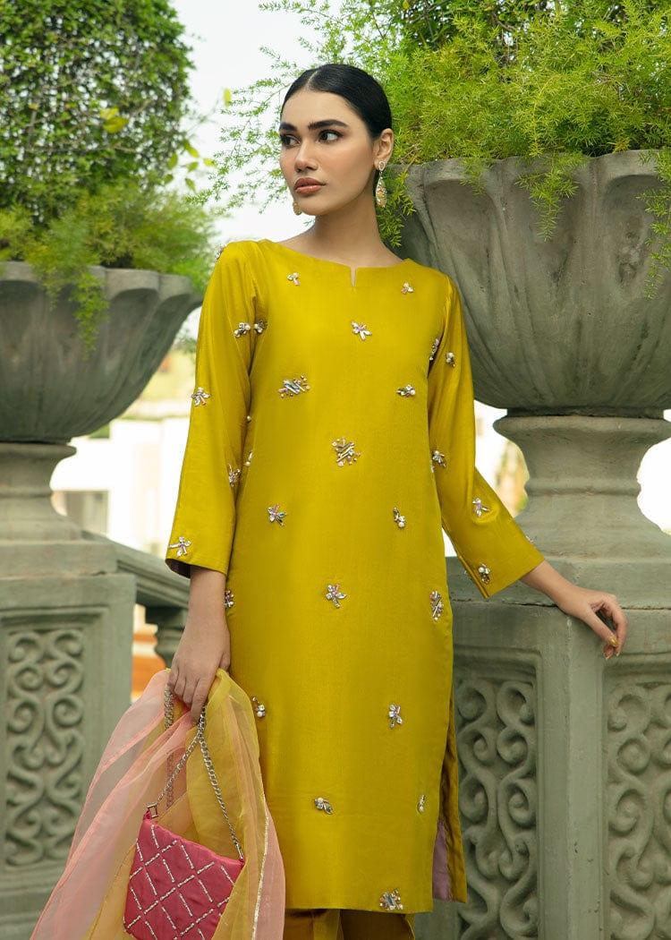 Ayeza khan in Allure by Ih - SUBLIME Katan Silk Suit For Women - Lime Green - 3 Piece