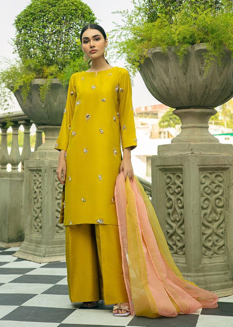 Ayeza khan in Allure by Ih - SUBLIME Katan Silk Suit For Women - Lime Green - 3 Piece
