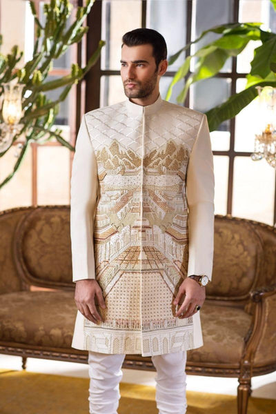 GEM Garments - Alam - Sherwani - Off White - 1 Piece - Viscose Polyester - Studio by TCS