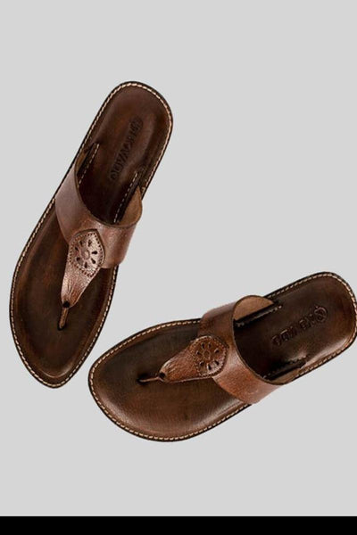 Novado - Kolhapuri Slippers with Hand-Carved Design - Brown - Studio by TCS