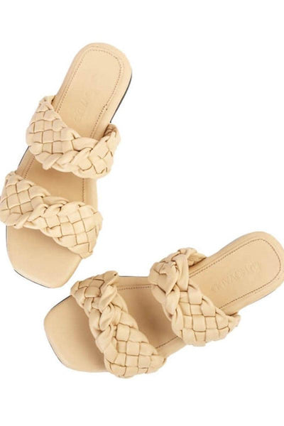 Novado - Flat 2 Strap Leather Sandal with Large Woven Design - Skin - Studio by TCS