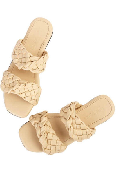 Novado - Flat 2 Strap Leather Sandal with Large Woven Design - Skin - Studio by TCS