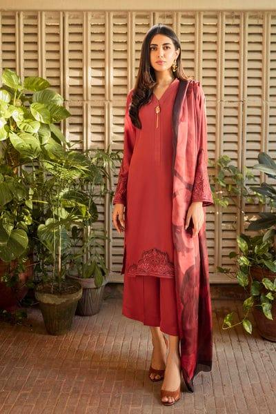 Natasha Kamal - Orange Red Georgette Chiffon Coord Set with Printed Silk Dupatta - 3 Pieces - Studio by TCS