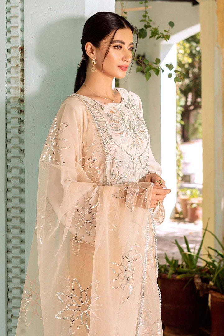 Natasha Kamal - Off White Georgette Shirt and Viscose Silk Pants with Net Dupatta - 3 Pieces - Studio by TCS