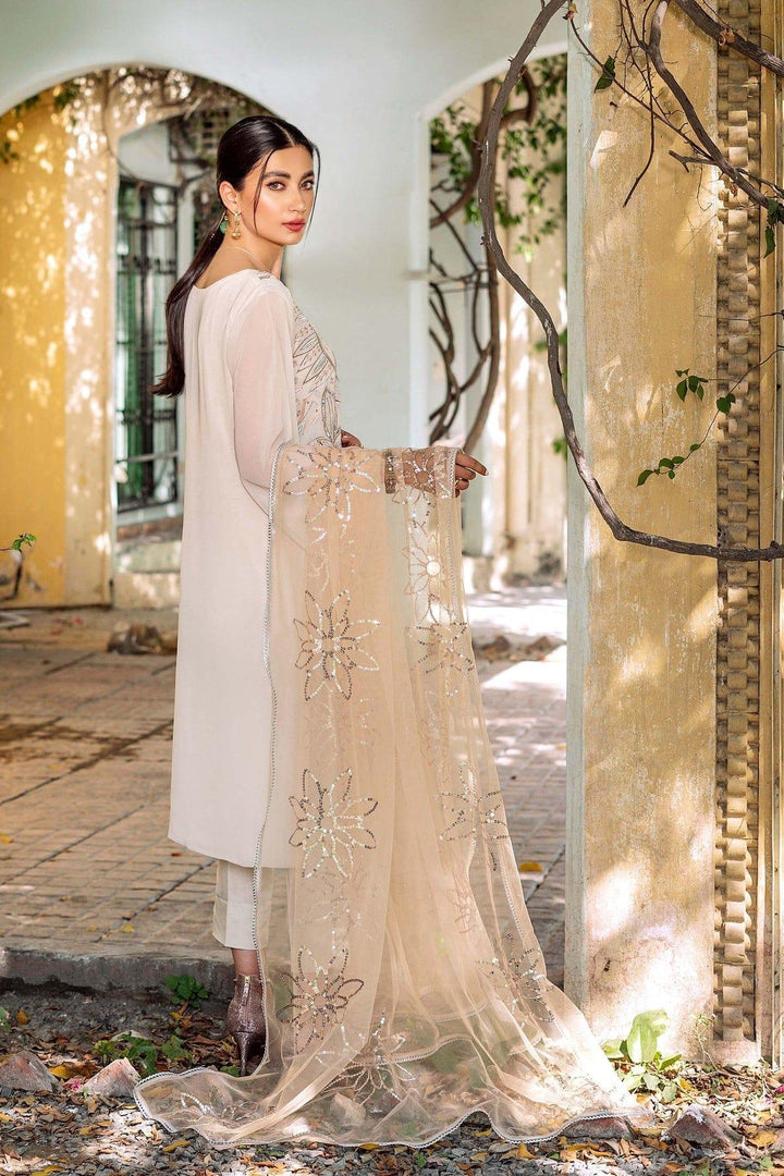 Natasha Kamal - Off White Georgette Shirt and Viscose Silk Pants with Net Dupatta - 3 Pieces - Studio by TCS