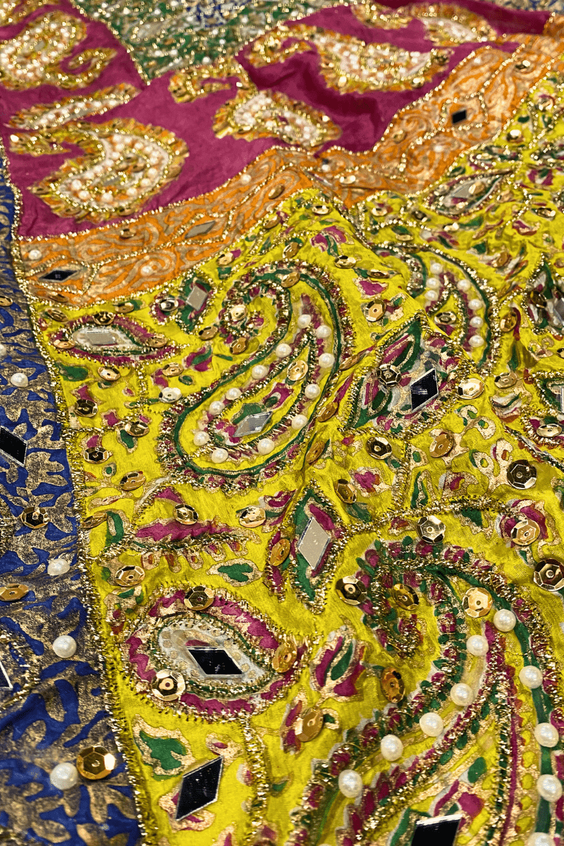 Designs By Amina - Printed Heavy Mirror Work Silk Dupatta - 01