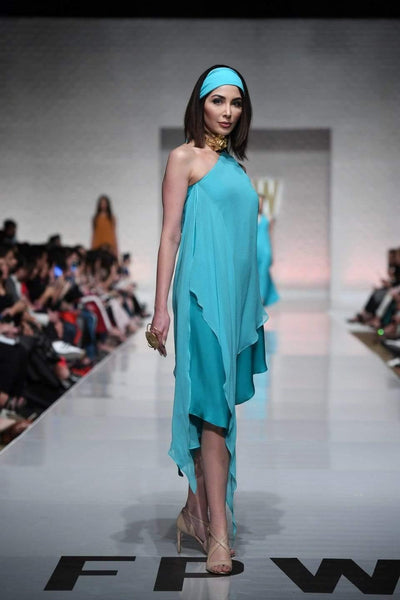 Yasmin Zaman - Aqua Blue Off Shoulder Dress