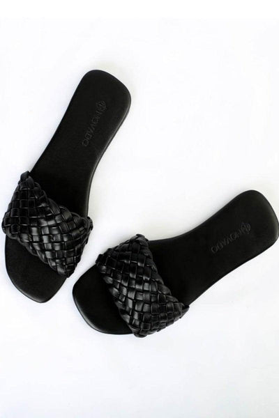 Novado - Leather Sandal with Woven Design - Black - Studio by TCS