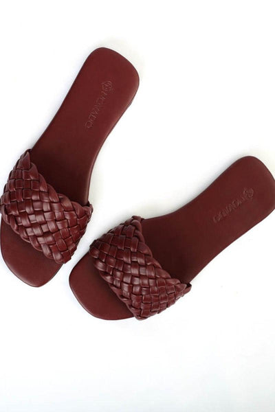 Novado - Leather Sandal with Woven Design - Maroon - Studio by TCS